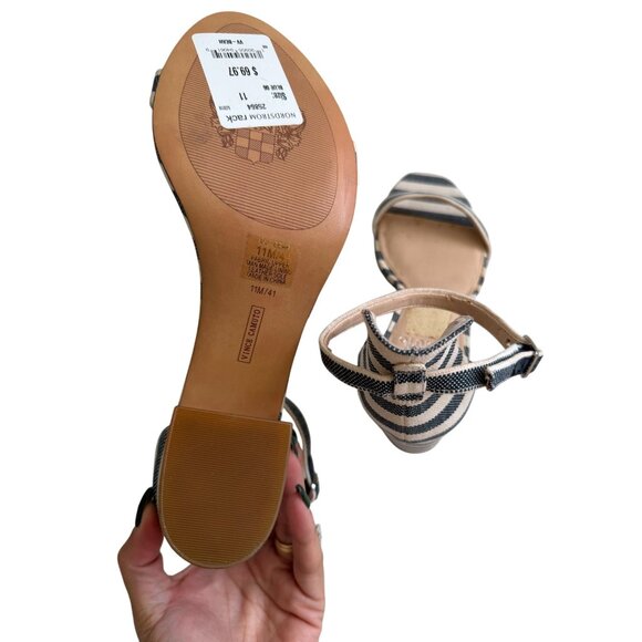 VINCE CAMUTO Blue White Striped Sandals Heels Size 11 NEW NWOB - Picture 5 of 9
